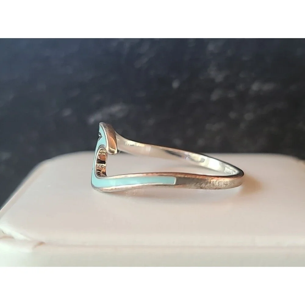 Pura Vida Silver Tone Blue Enamel Wave Ring, Size US 9.25